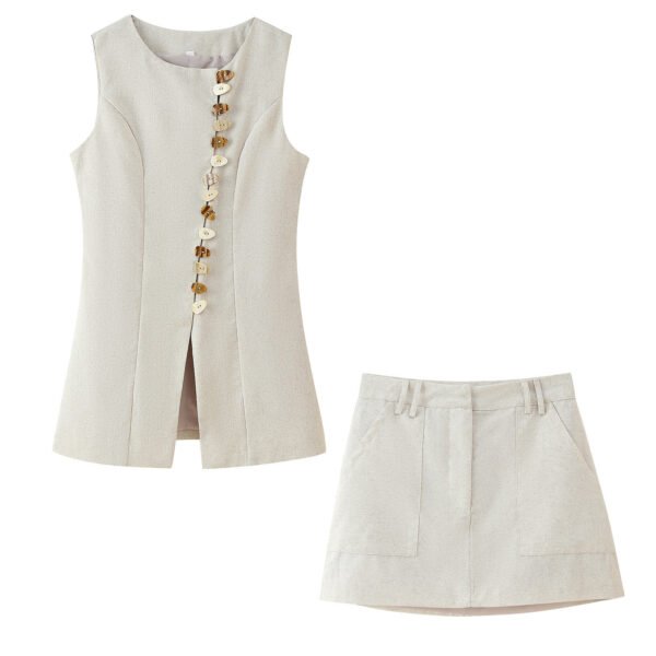 Round Neck Breasted Vest Skirt Outfit - Image 5