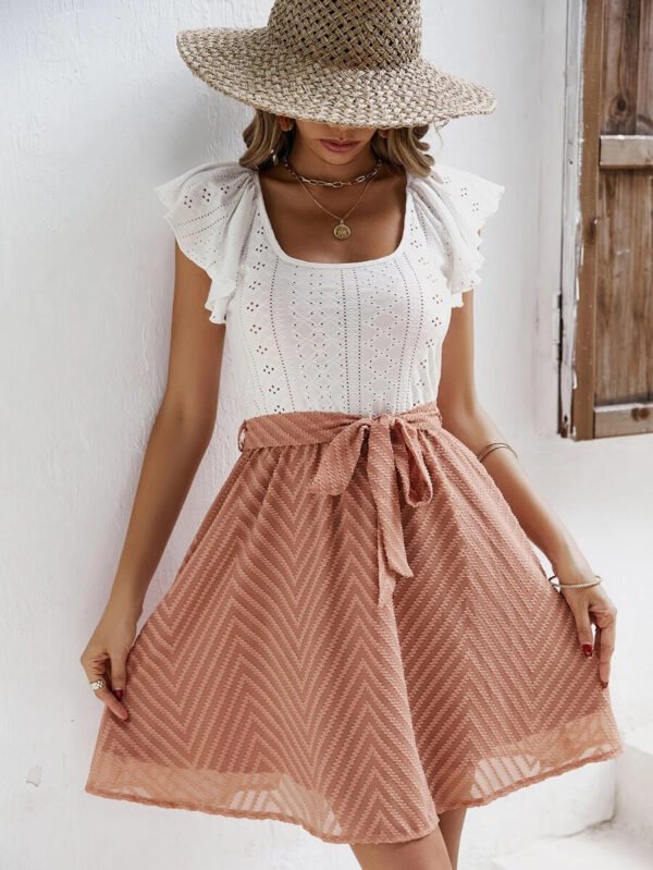Women's Summer New Lotus Leaf Sleeve Stitching Casual Holiday Dress - Image 4