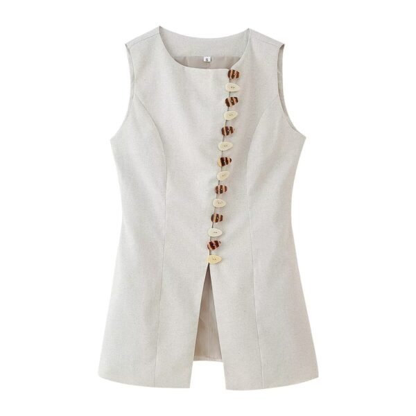 Round Neck Breasted Vest Skirt Outfit - Image 2