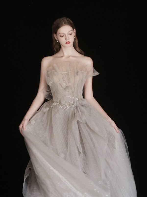 Gray Coffee Color Dinner Annual Meeting Tube Top Dress - Image 3