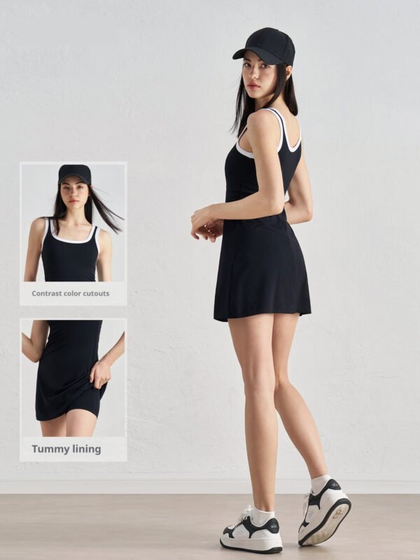 Double-shoulder Strap Color Contrast Patchwork Advanced Sense Dress - Image 4