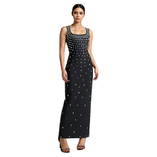 Rhinestone U-neck Sleeveless Sheath Tight Dress - Image 6
