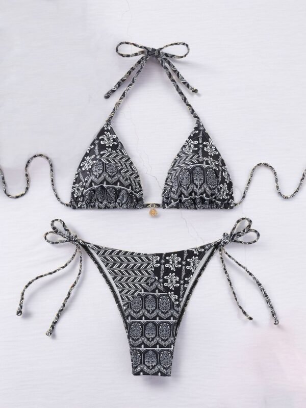 Women Printed Lace-up Bikini Split Swimsuit Swimwear - Image 4