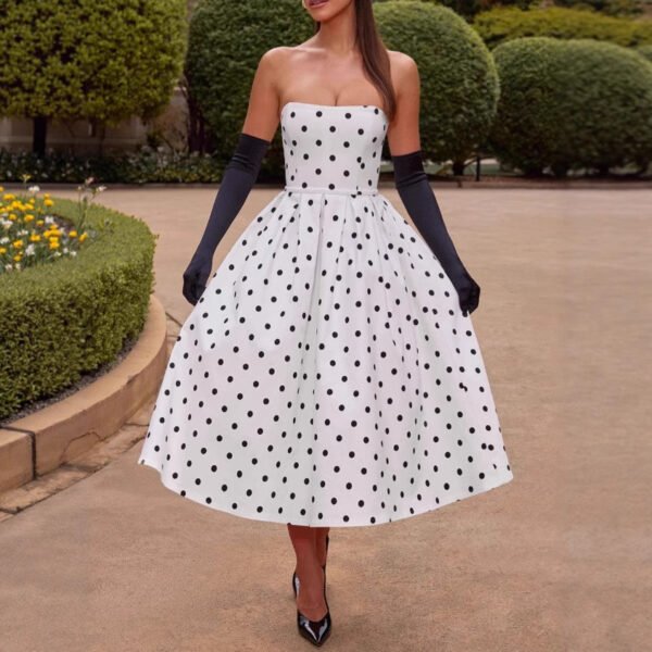 Polka Dot Tube Top Dress Waist Trimming Fashion Women