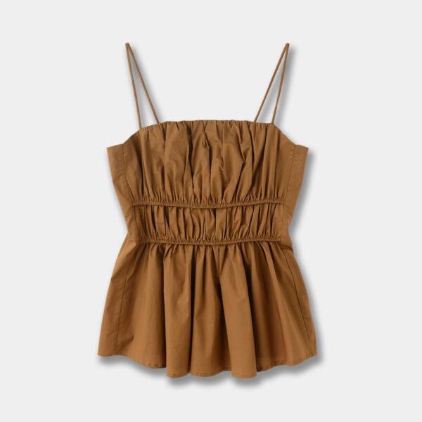 Standard Edition Pleated Camisole Top Brown Easy Matching Waisted Vest - Image 5