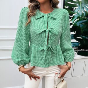 Elegant Design Contrast Color Tied Long Sleeves Shirt