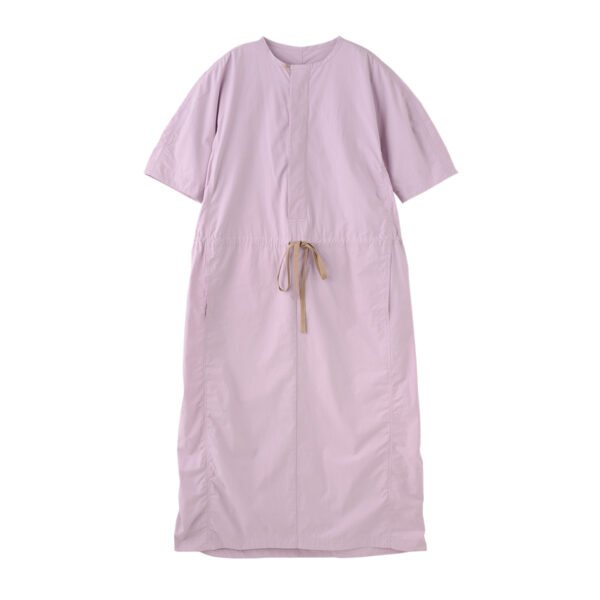French Parachute Drawstring Waist Dress Round Neck - Image 6