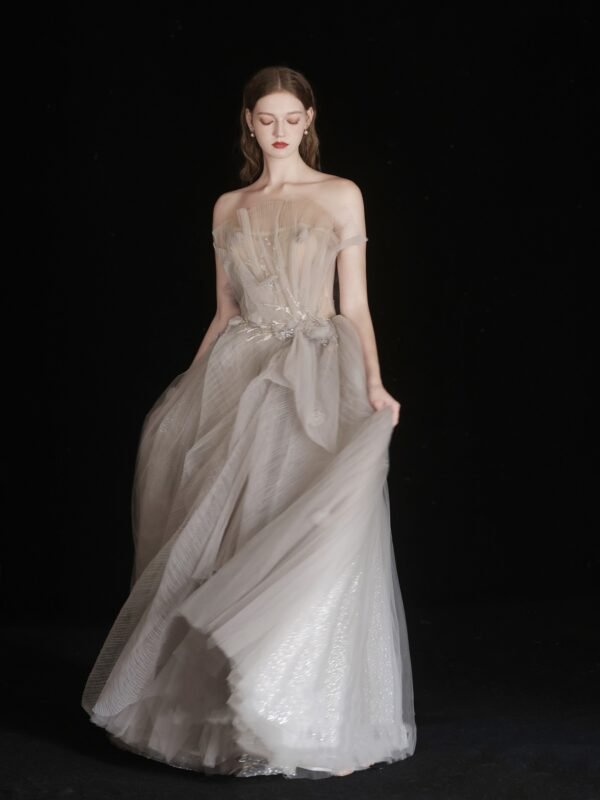 Gray Coffee Color Dinner Annual Meeting Tube Top Dress - Image 8