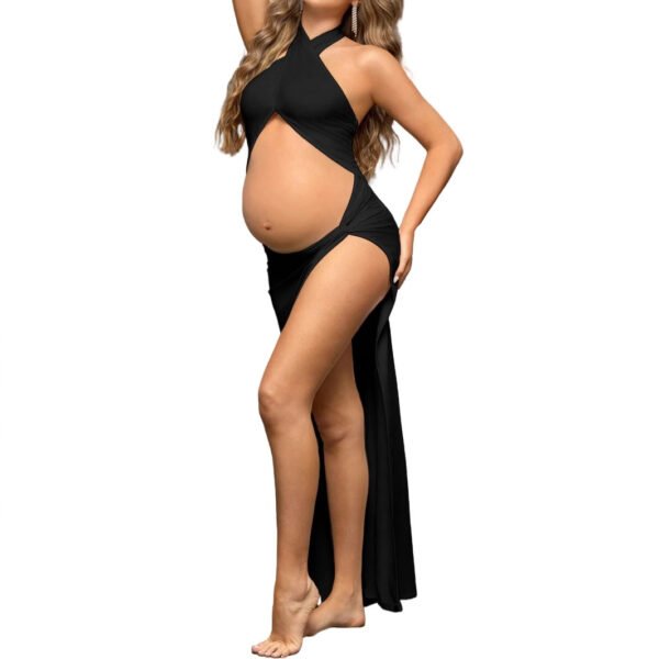 Slim Fit Pregnant Women Mopping Split Hollow Solid Color Dress - Image 2