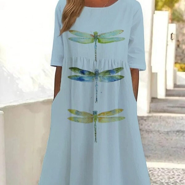 Summer New Mid-waist Women's Round Neck 3D Printing Dress - Image 3