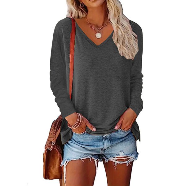 2PCS Womens T Shirts Long Sleeve V Neck Basic Tee Soft Casual Loose Fit Fall Tops Outfits 2025 - Image 6