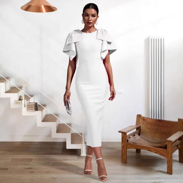 Double Shoulder Bow Slim Fit Dress - Image 6