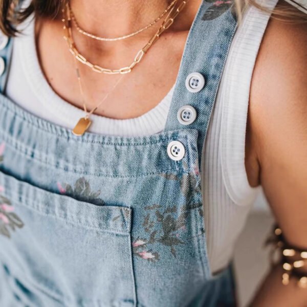 Retro One-piece Fashion Floral Denim Shorts - Image 2
