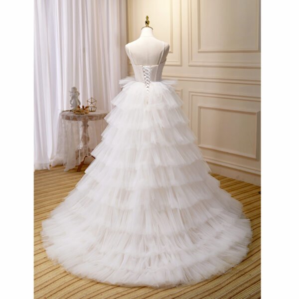 Beautiful Girl Suspender Wedding Dress With Elegant Train - Image 4
