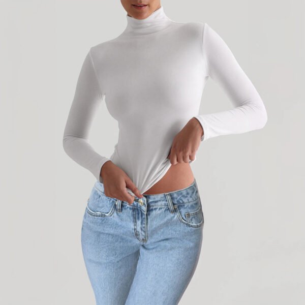 Women's Slim-fit Solid Color Knitted Base Long Sleeve Shirt - Image 6
