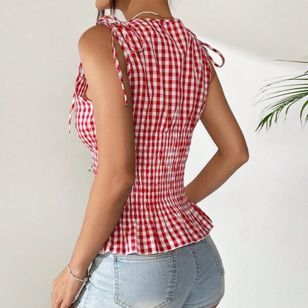 Plaid Camisole Sleeveless Lace Vest - Image 5