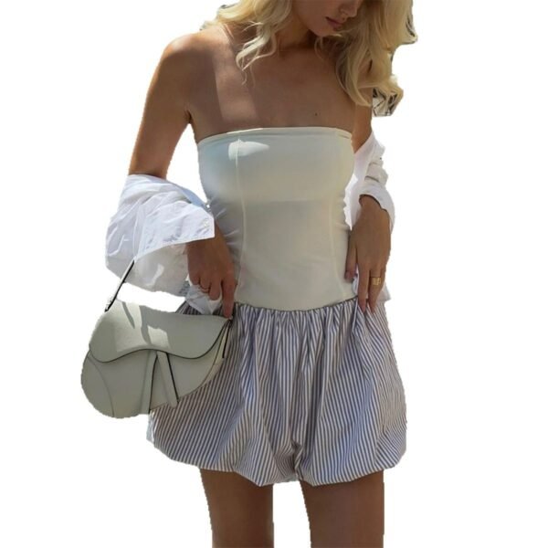 Casual Slim-fit Contrast Colors Tube Top Short Skirt Dress - Image 4