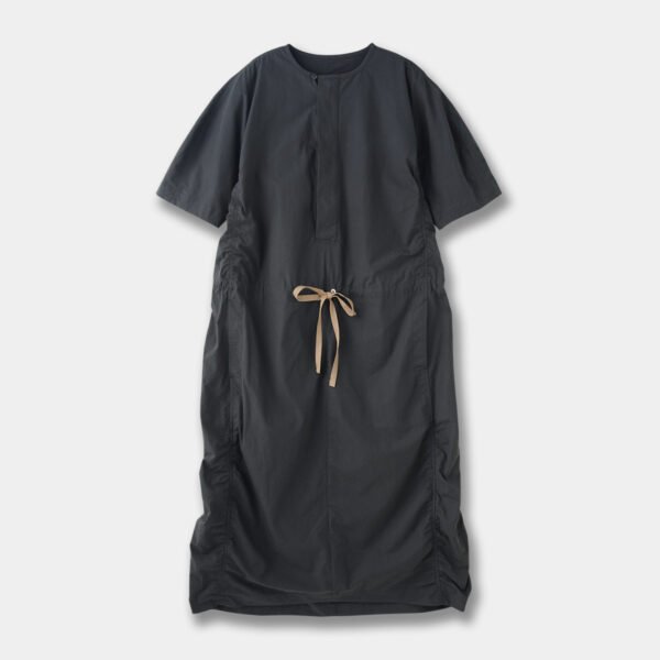 French Parachute Drawstring Waist Dress Round Neck - Image 2