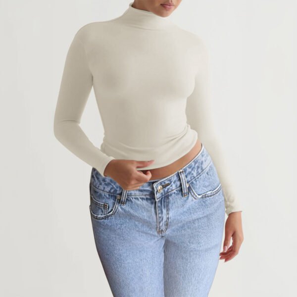 Women's Slim-fit Solid Color Knitted Base Long Sleeve Shirt - Image 5